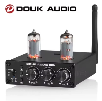 Douk Audio Stereo Tube Preamplifier Stereo w/Bass & Treble Controls, Bluetooth 5.0, USB Disk Input
