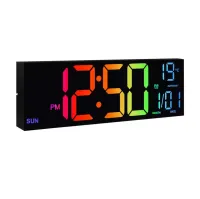 Large 16" LED Multicolor Wall Clock with Temperature & Remote