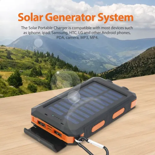 20000mAh Solar Power Bank Portable Solar Charger Waterproof Dual 5V USB Ports 2 LED Light Flashlight For Cell Phone Outdoor