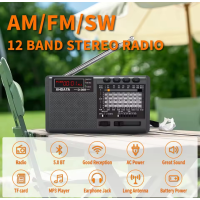 XHDATA D-368 Portable Stereo Radio FM AM SW MP3 Player with Bluetooth TF Card USB Playback 4Ω 3W Speaker Rechargeable Battery